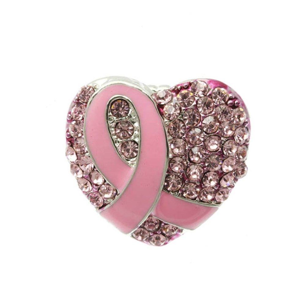 Pink Ribbon Crystal Rhinestone Heart Stretch Ring - Picture 1 of 2